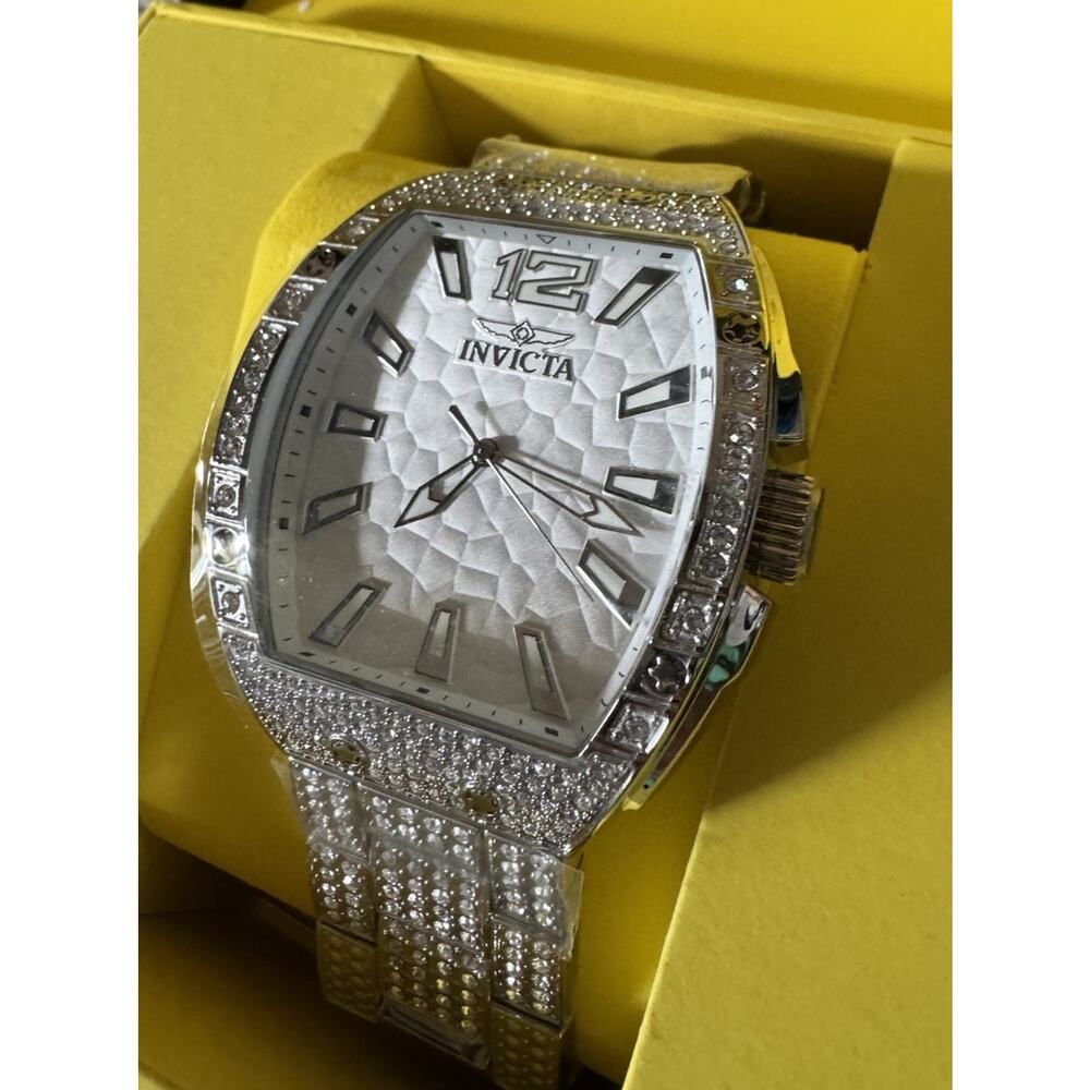 Invicta Racing Silver Tone Crystal Accent Tonneau Watch Model 50198 New NIB